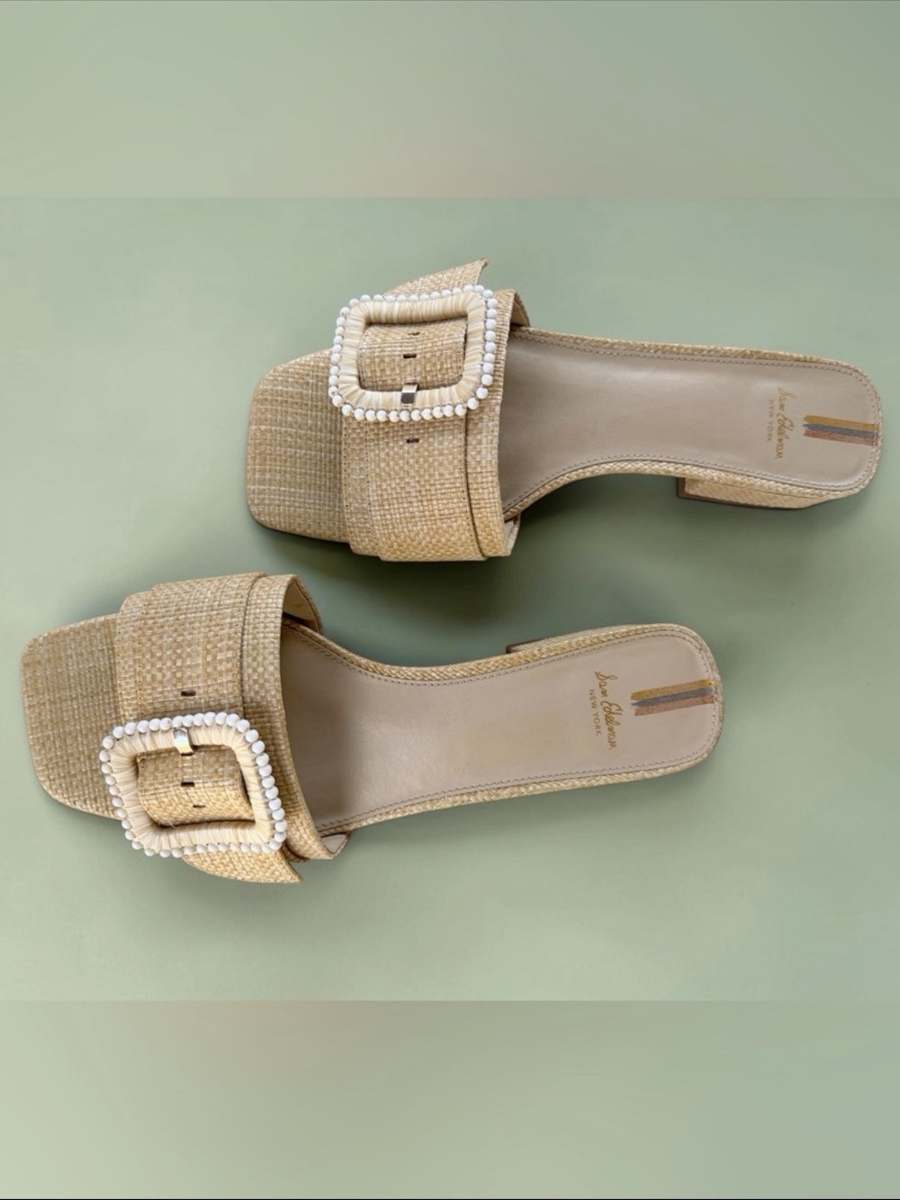 Sam Edelman Raffia Deacon Buckle Slide Sandals - Size 8.5 - Picture 4 of 14
